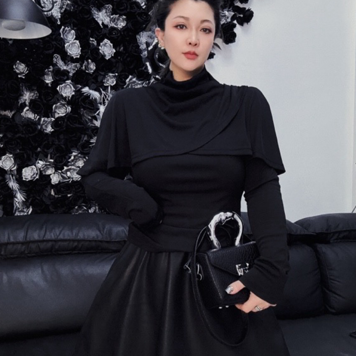 大清仓！欧货设计感半高领长袖披肩显瘦气质打底衫