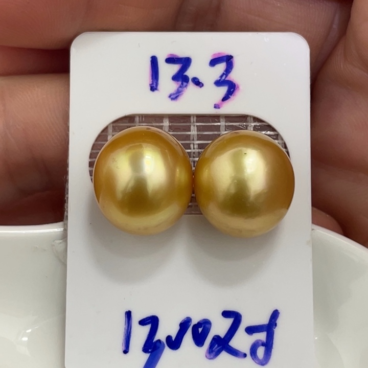 海水珍珠裸珠13.3mm浓茶金对珠