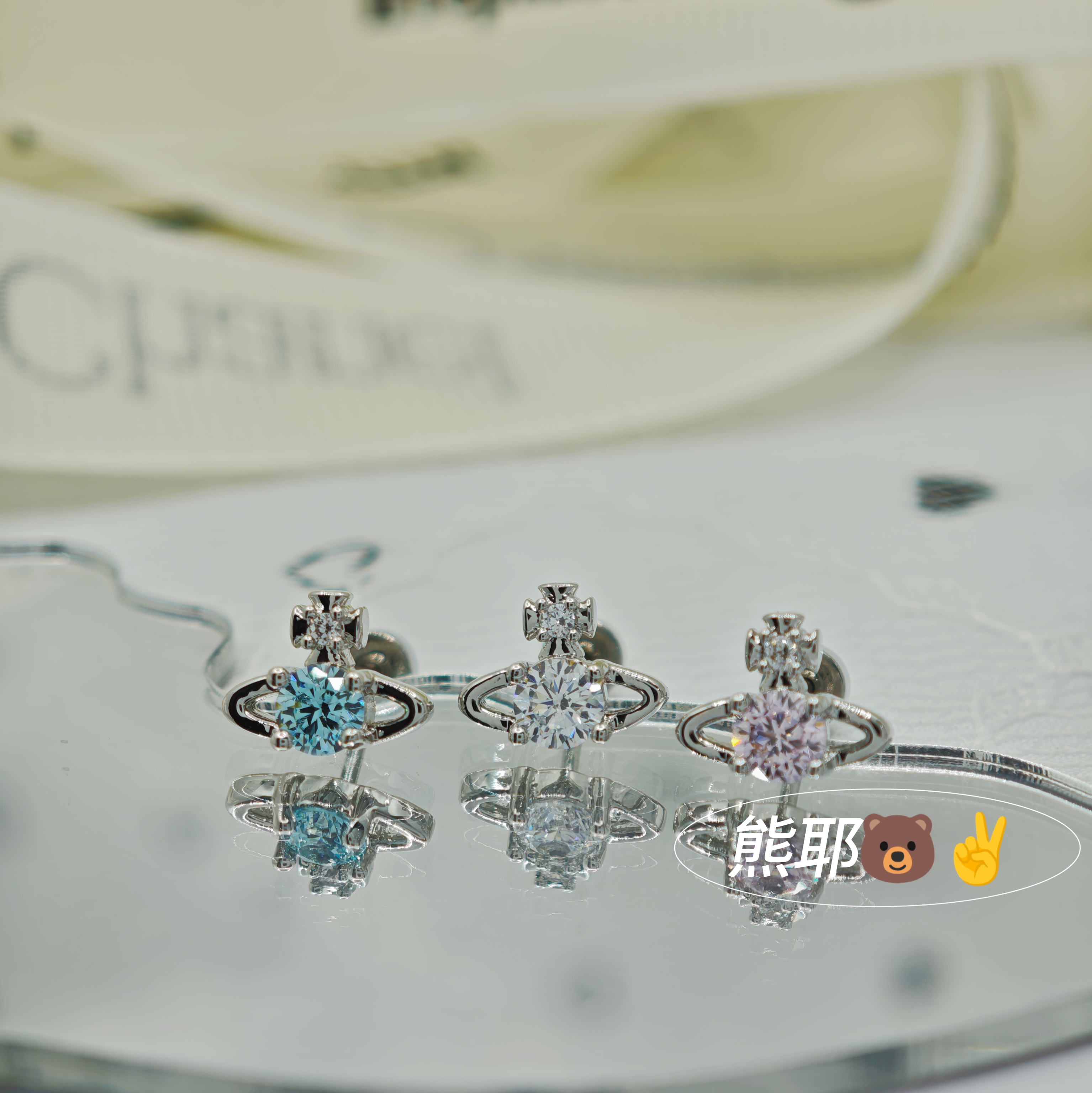 钛钢耳饰 迷你锆石小土星小众气质钛钢耳钉蓝色耳钉耳骨钉耳锅钉