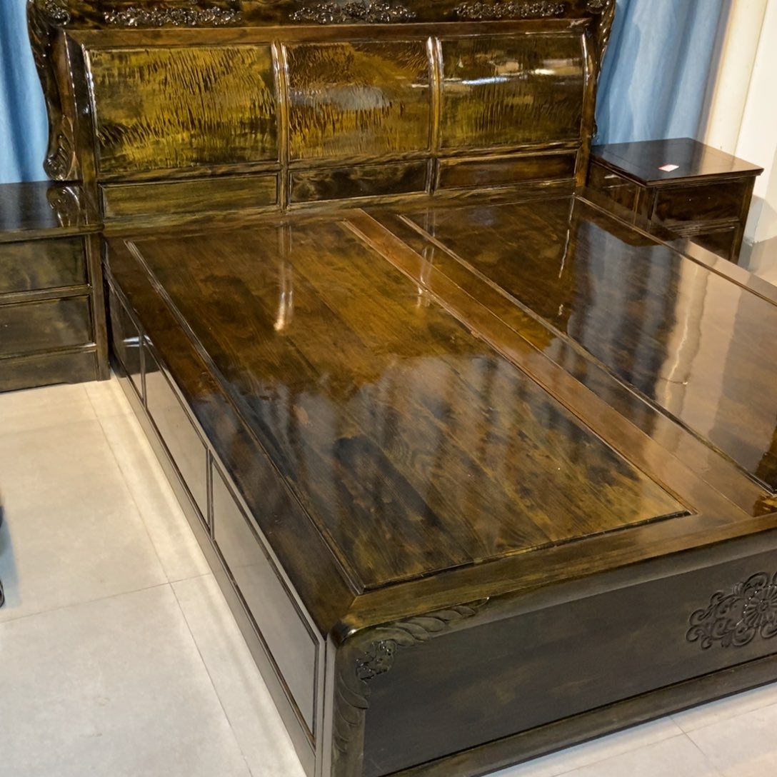 楠木高低床三件套花开富贵