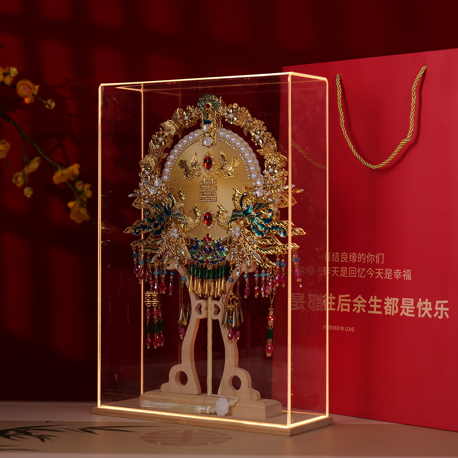 高档大号团扇双面嵌入式礼盒不含扇架不含扇子结婚