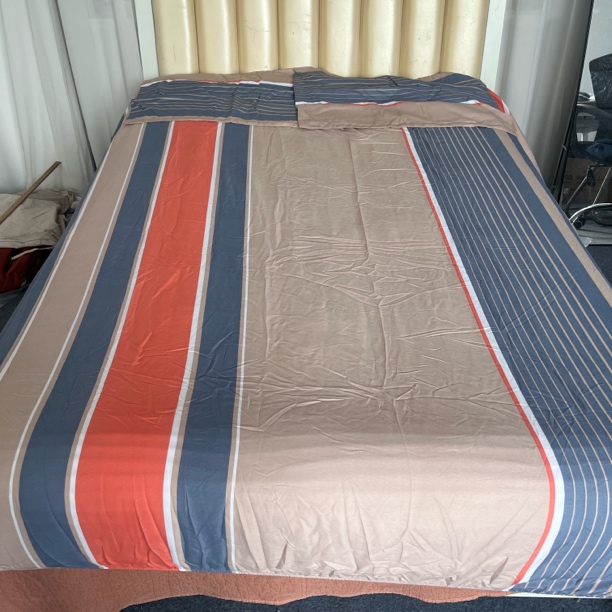 小华约200*220橙蓝卡条纹款加厚磨毛床笠三件套