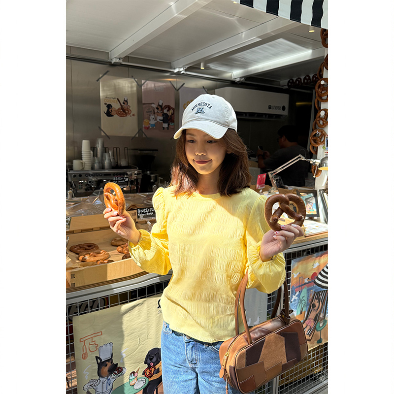 Tuuuh【黄油小方】色衬衫圆领宽松女夏季长袖上衣C35298TU52