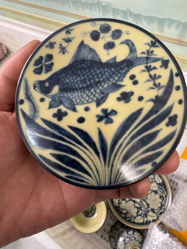 景德镇二号釉鱼藻纹杯垫
