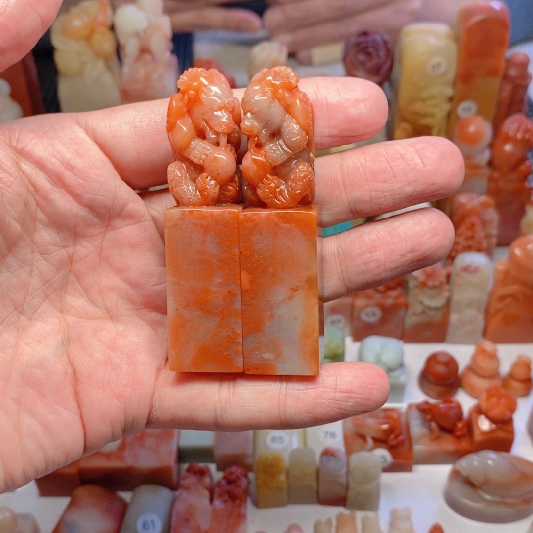 寿山石印石一对印章1.8