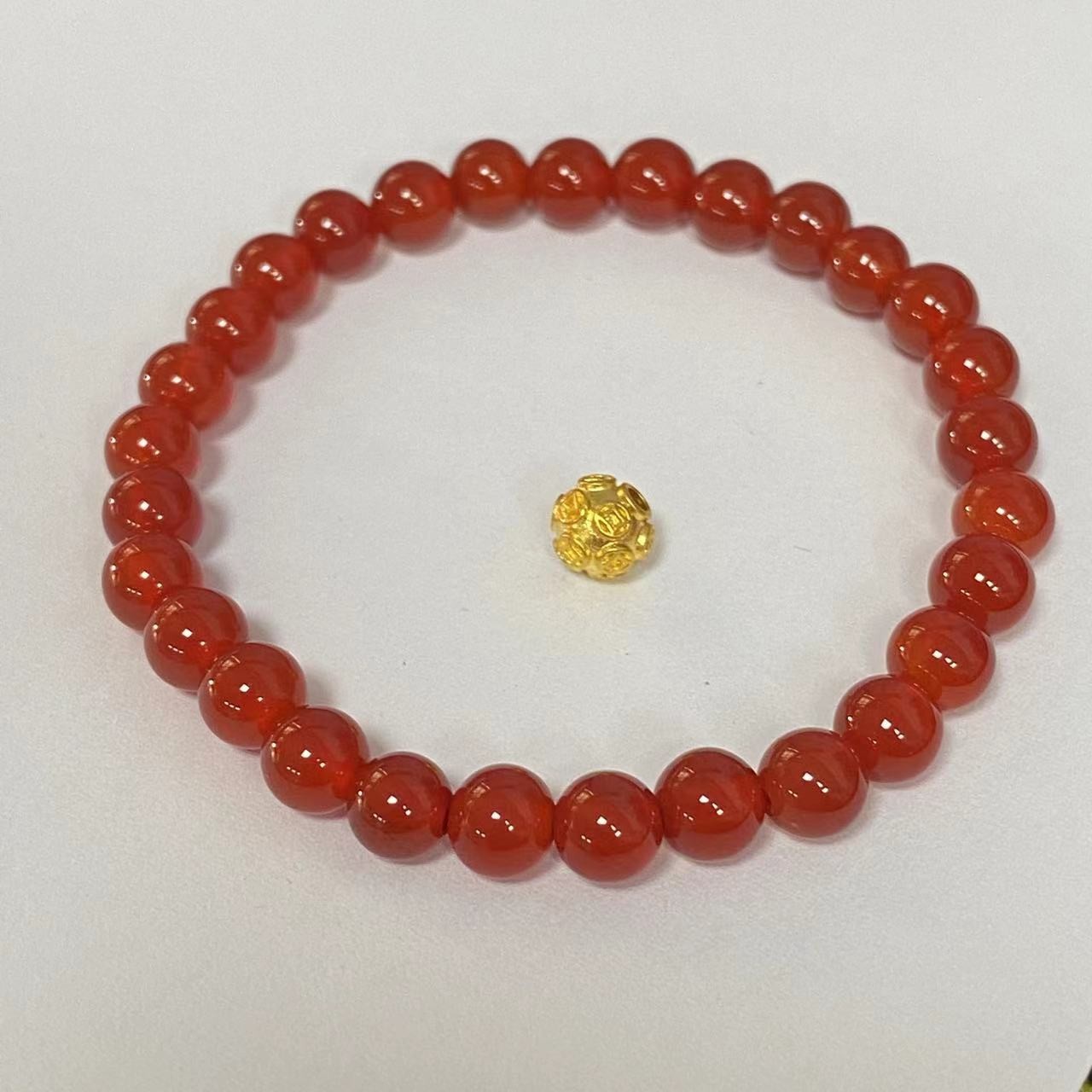 足金999卡6钱币珠玛 瑙手串@@A212