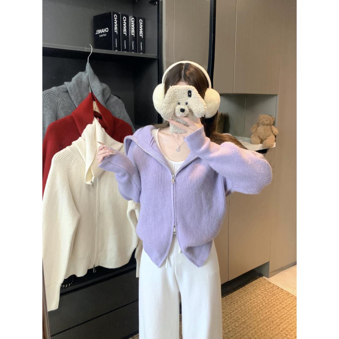 2025秋冬新款设计感小众百搭慵懒风休闲风针织毛衣外套胖mm上衣女