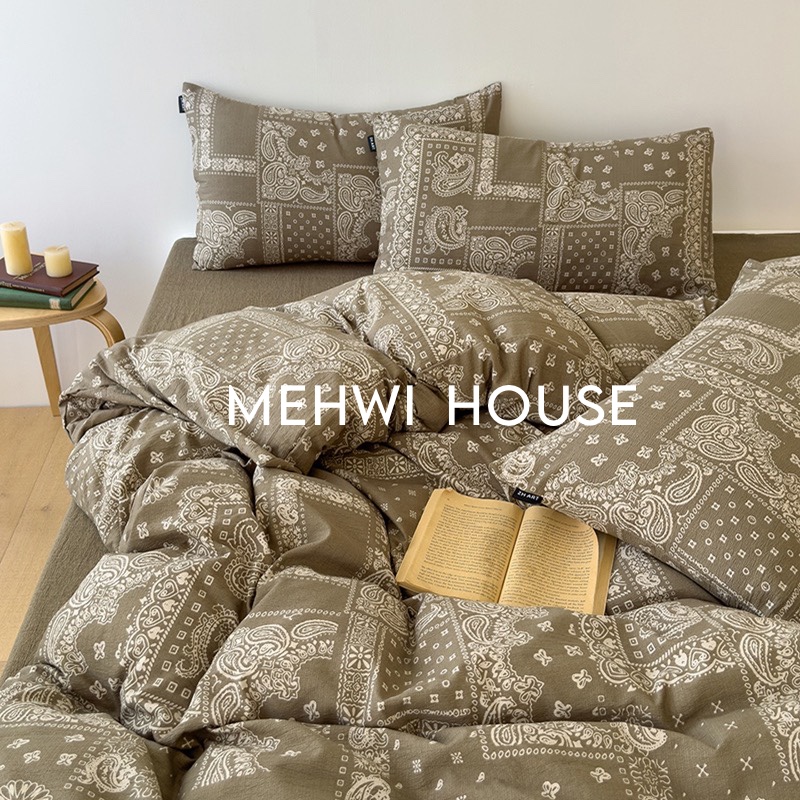 【MEHWI】A类加厚高克重ins复古风美式皱皱纱印花三件套四件套 