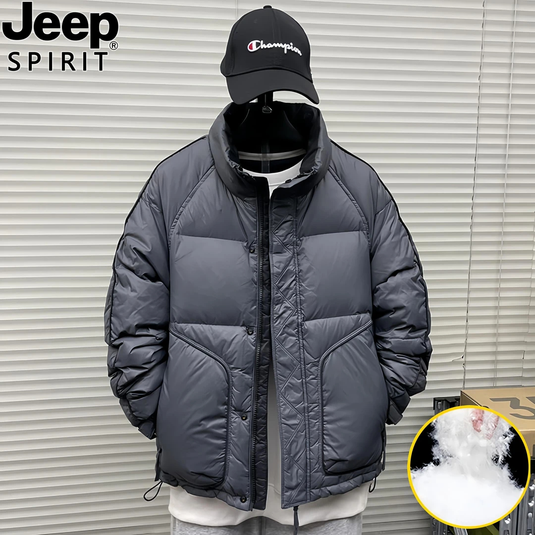 Jeep吉普男士秋冬季蓬松保暖羽绒服立领商务时尚外套帅气百搭夹克