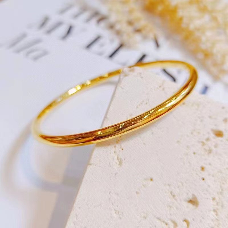 足银手镯 足银手镯 足银铸金亮面圆素圈手镯