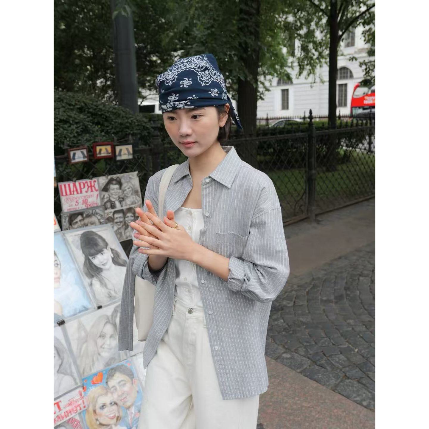 J-1573#ACME#『细条纹氧气感』韩系百搭通勤翻领衬衫（福利）