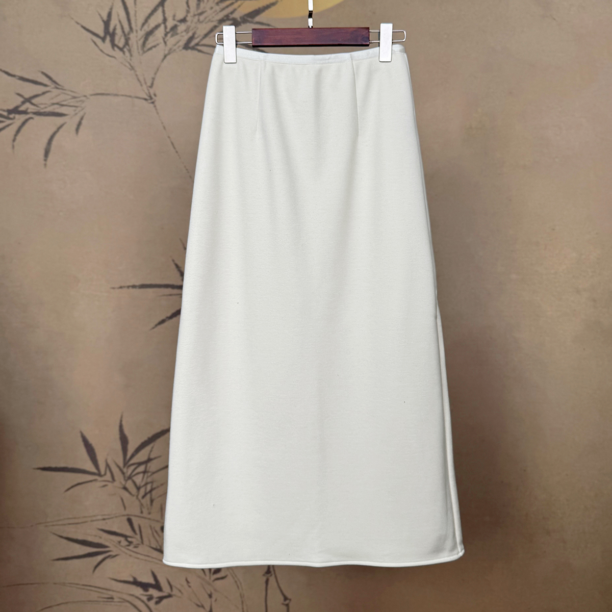 【卷卷新中式】山羊绒+桑蚕丝半身裙女秋冬中长款直筒开叉包臀裙