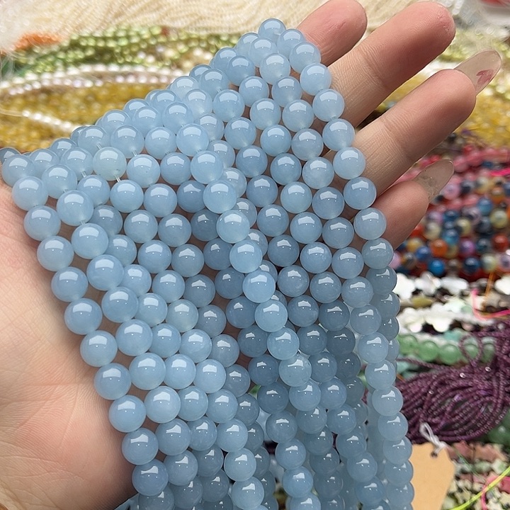 玛瑙/玉髓珠宝半成品未镶嵌一条8mm左右海蓝宝