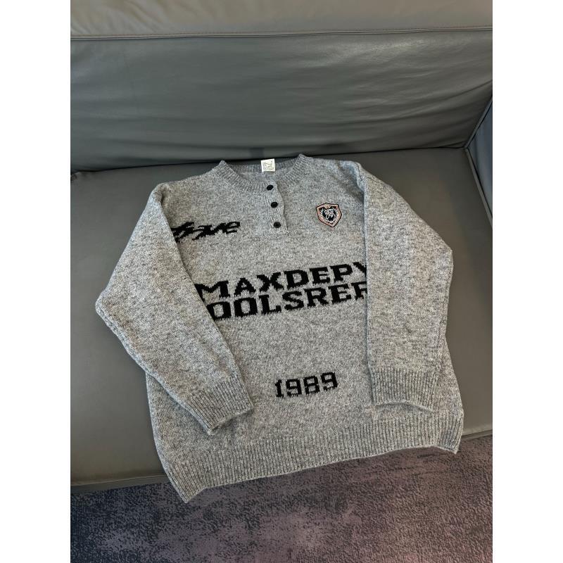 Z289【栗丽子专属】美式复古亨特领字母毛衣慵懒设计感针织衫上衣