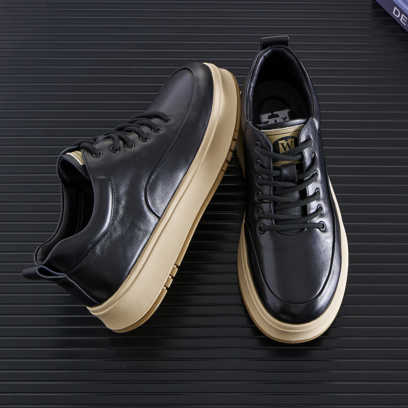 头层牛皮男鞋2025秋冬季加绒新款春季小众板鞋男士运动休闲鞋子男