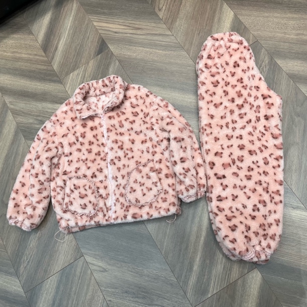 【轻奢】韩系花边睡衣女冬珊瑚绒豹纹立领拉链加绒加厚可外穿家居服