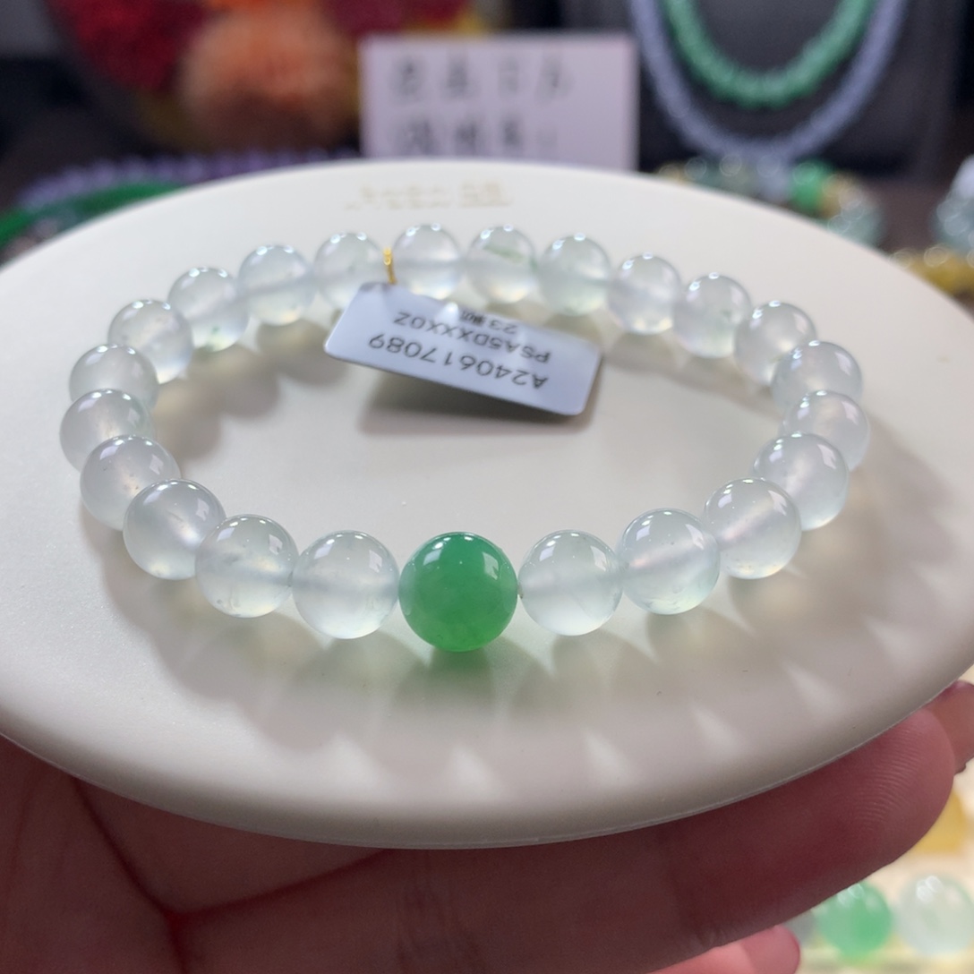 翡翠手链未镶嵌翡翠高冰白月光卡7+