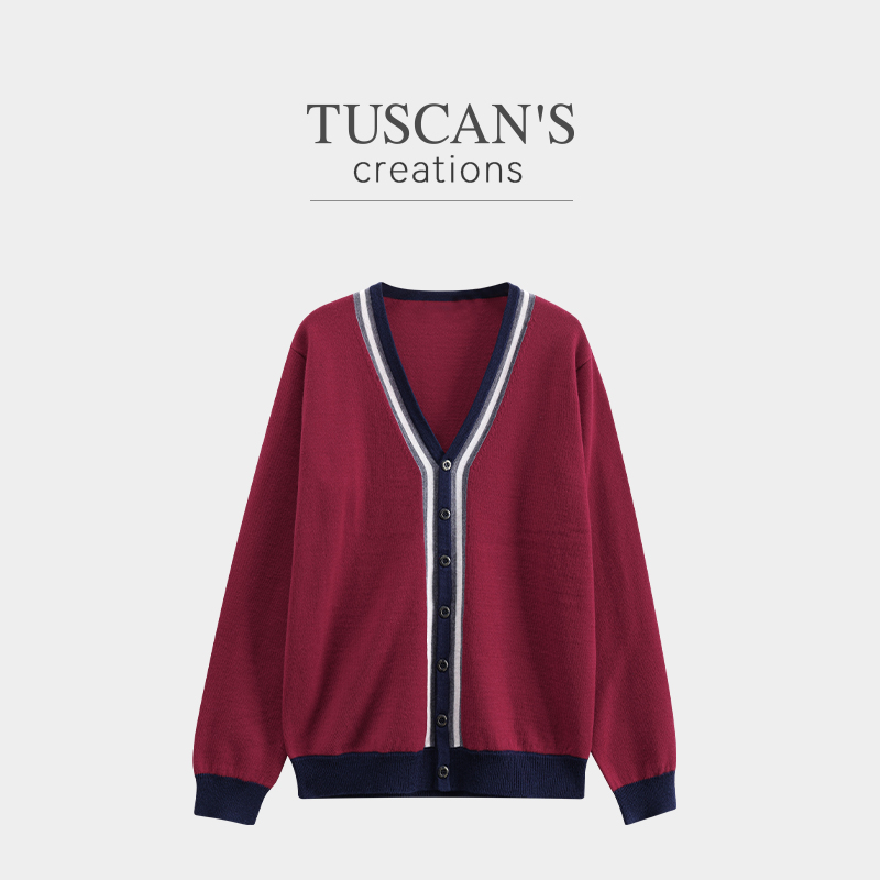 TUSCAN'S CREATIONS纯羊毛撞色毛针织衫百搭上衣学院风修身开衫