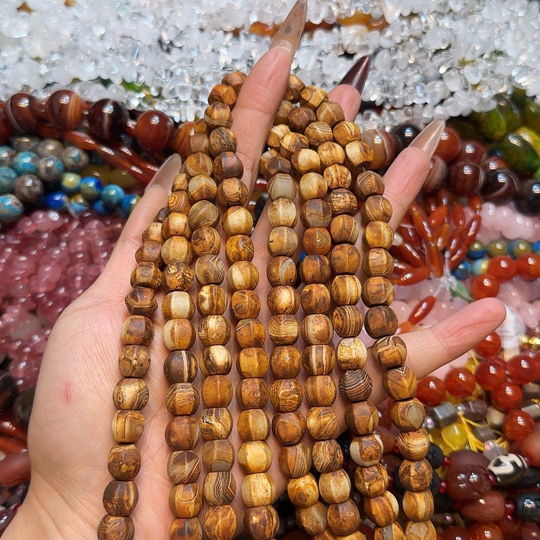 玛瑙/玉髓未镶嵌珠宝半成品老料复古玛瑙南瓜一条11mm