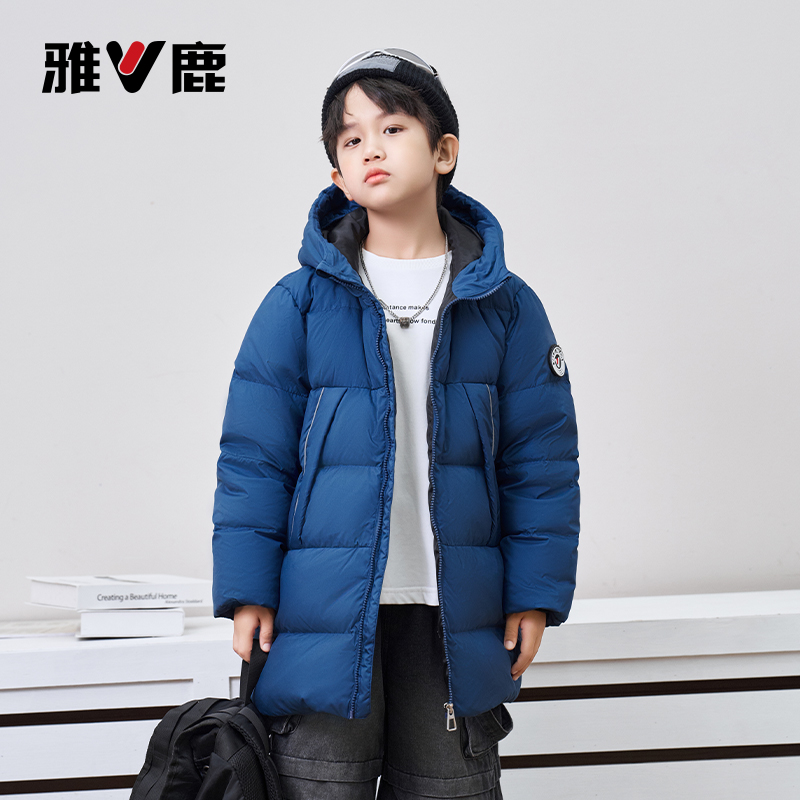 雅鹿2024长款雷锋帽加厚男童女童同款90白鸭绒高品质羽绒服