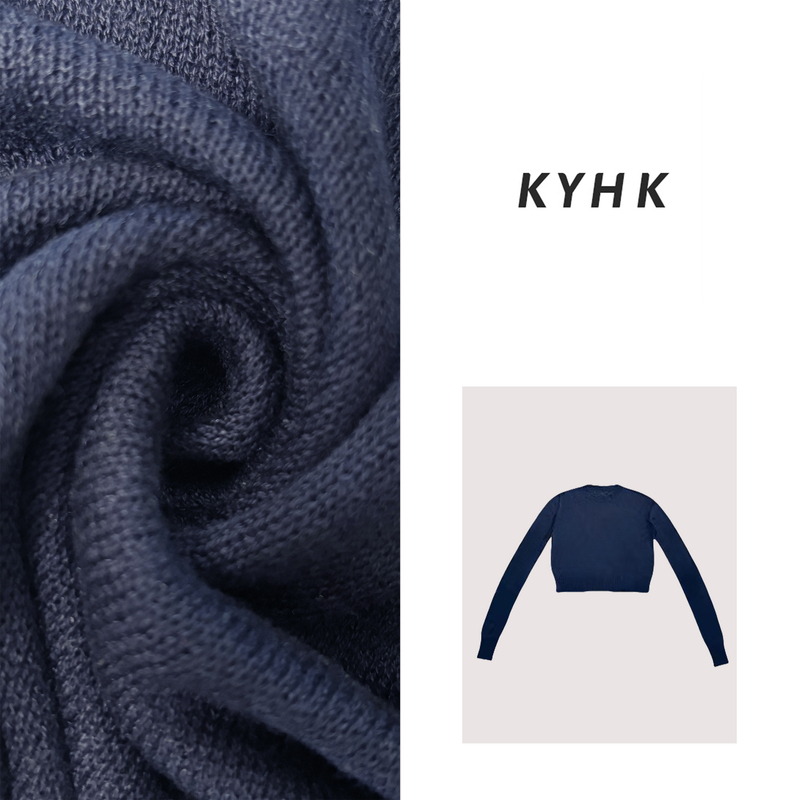 KYHK轻薄罗纹收口长袖圆领短款套头针织衫240707