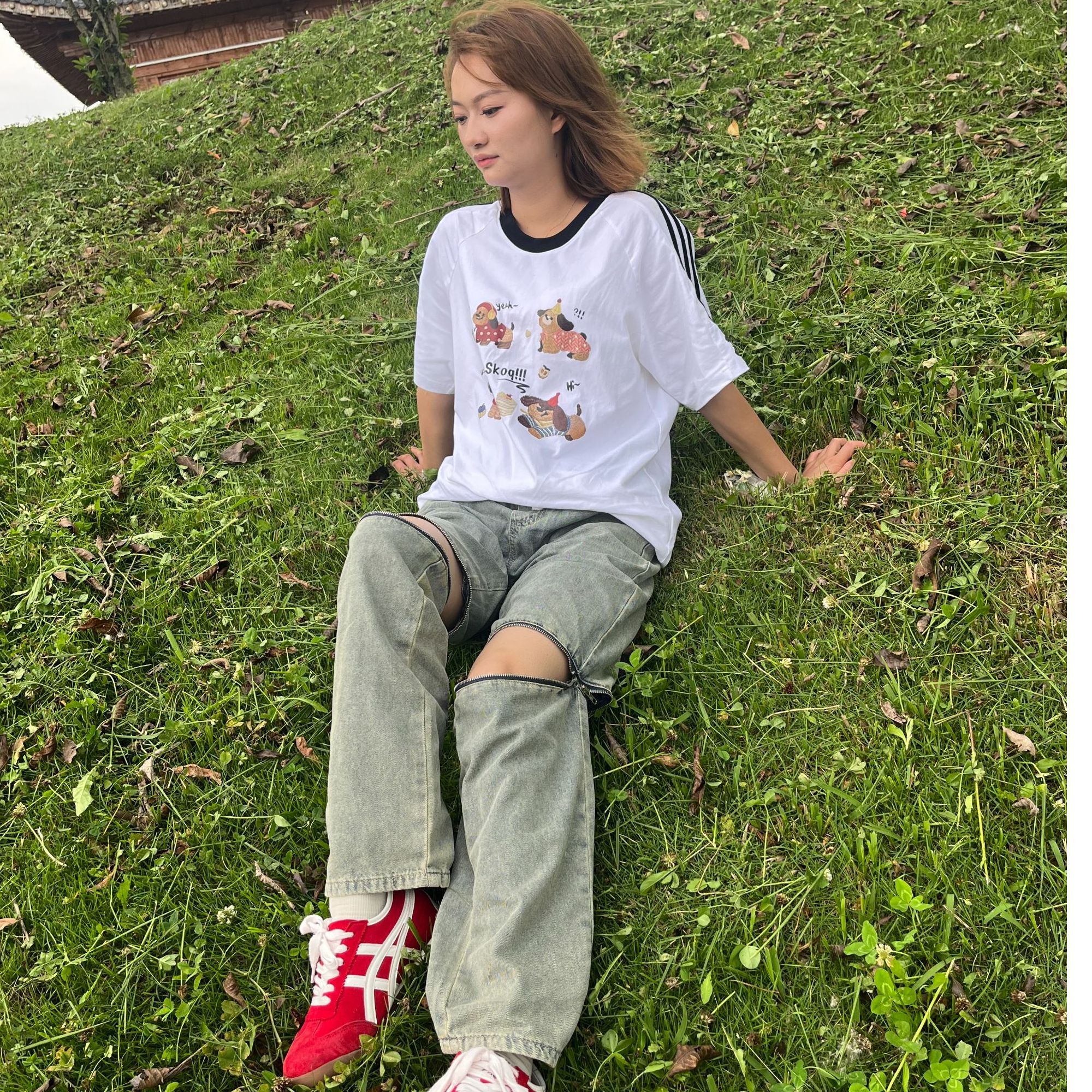 长裤拉链夏季美式垂感直筒牛仔裤裤子百搭高街直筒