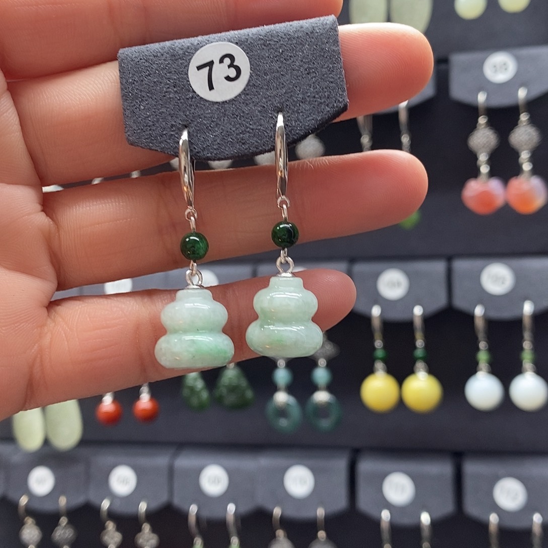 美****翡翠银S925镶嵌耳饰