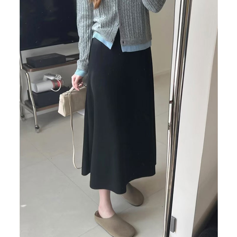 2025秋冬新款冬季显瘦松紧腰加绒毛呢半身裙大摆裙#6607