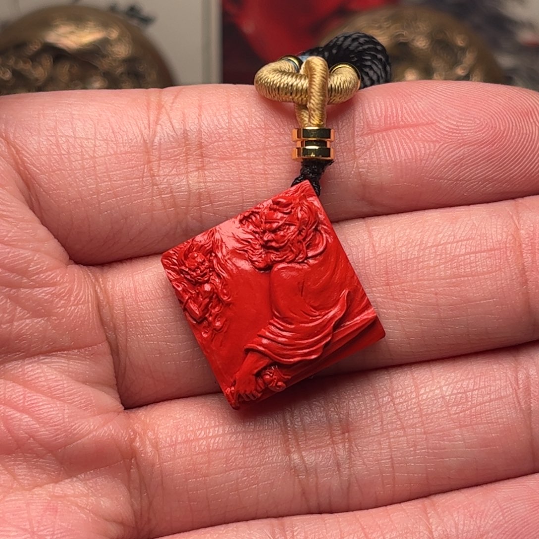 银S925朱砂方牌钟馗人物形象