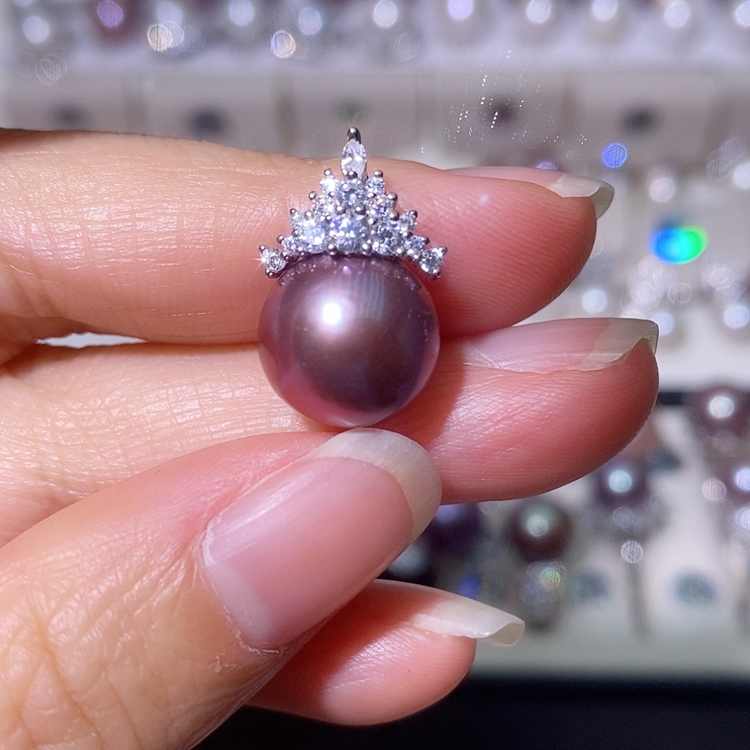 淡水珍珠吊坠(赠链)银S925镶嵌尺寸12/13毫米