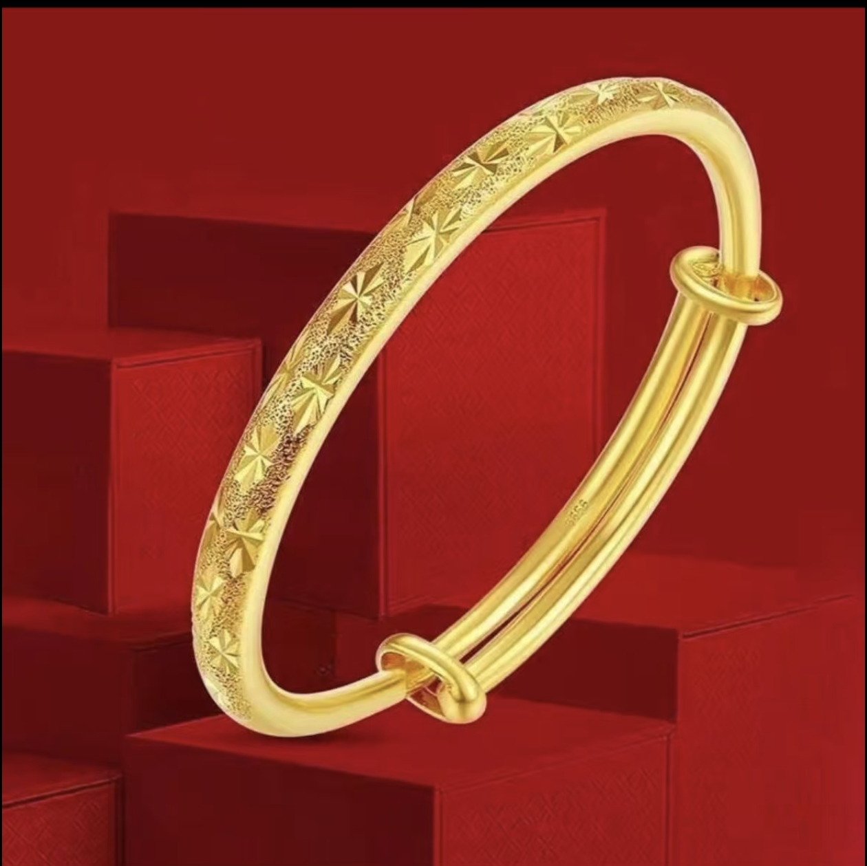 满天星推拉手镯女送妈妈金色实心镯子首饰32