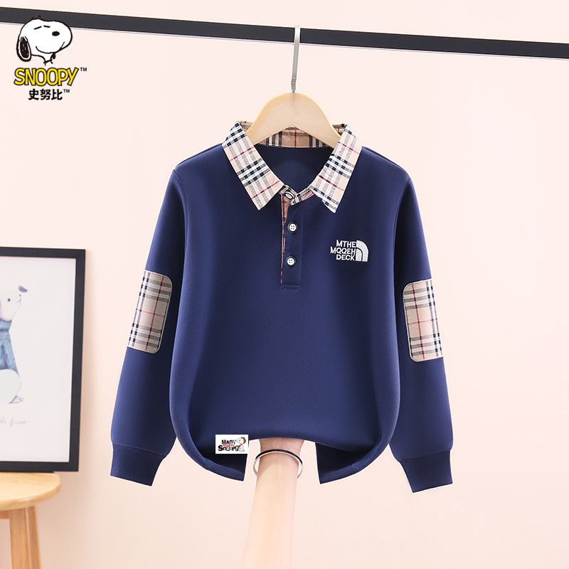史努比男童卫衣秋冬款2025新款中大童男孩翻领洋气上衣加绒打底衫