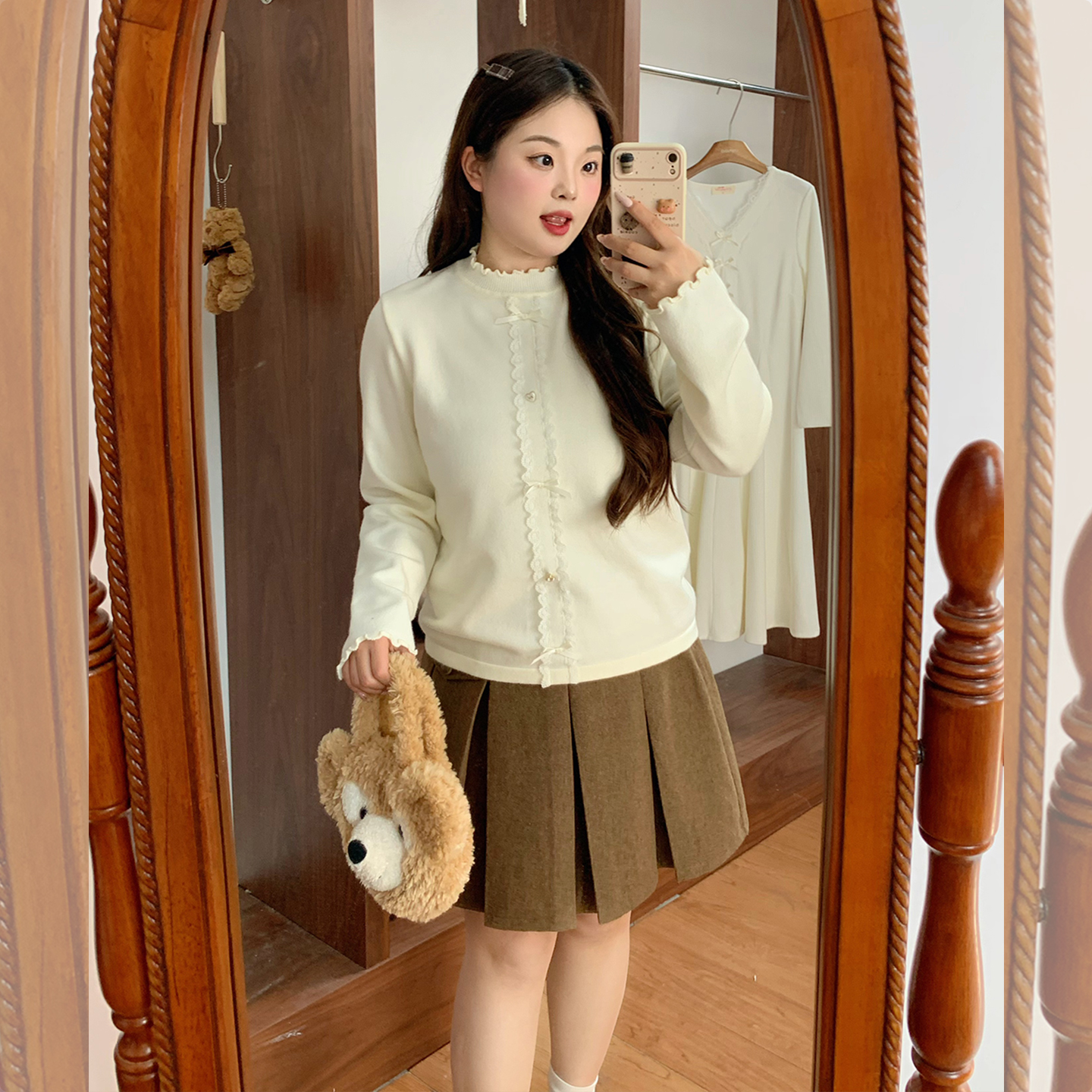 【LT STUDIO辣条大码】蝴蝶结蕾丝花边针织打底衫毛衣