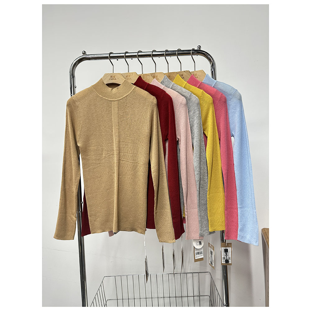 M070秋冬新款纯色女士休闲半高领长袖针织打底衫修身上衣