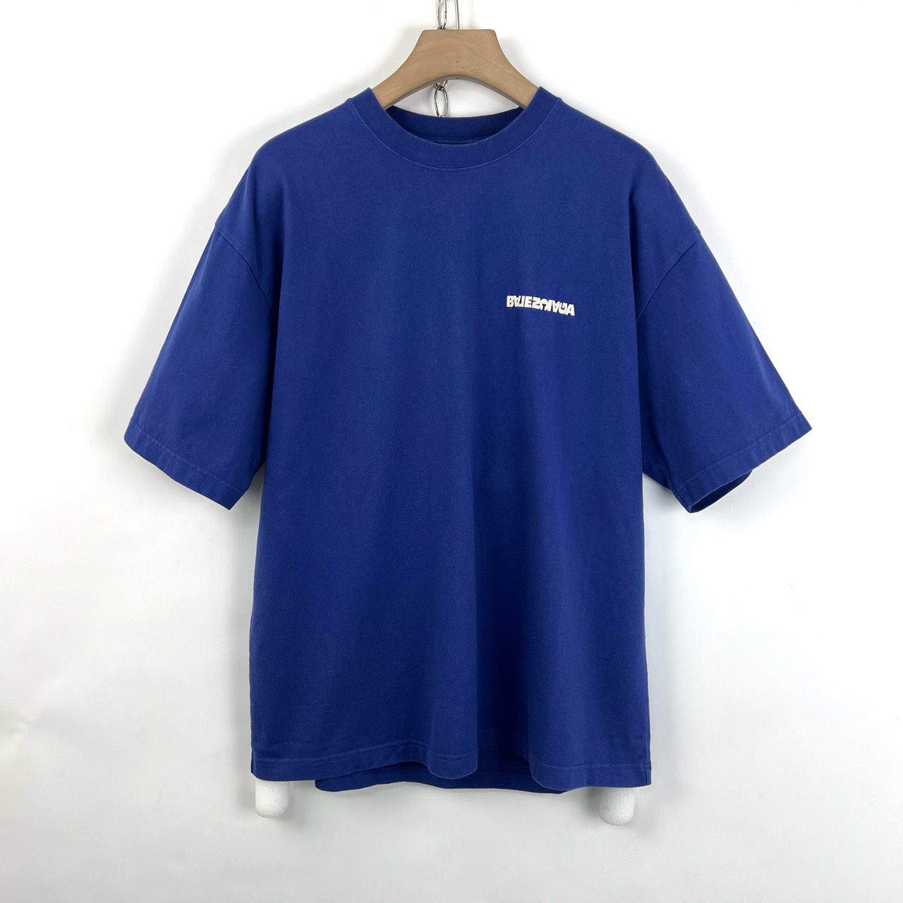 95新 Balenciaga/巴黎世家 L码/蓝色反转刺绣字母logo短袖05979