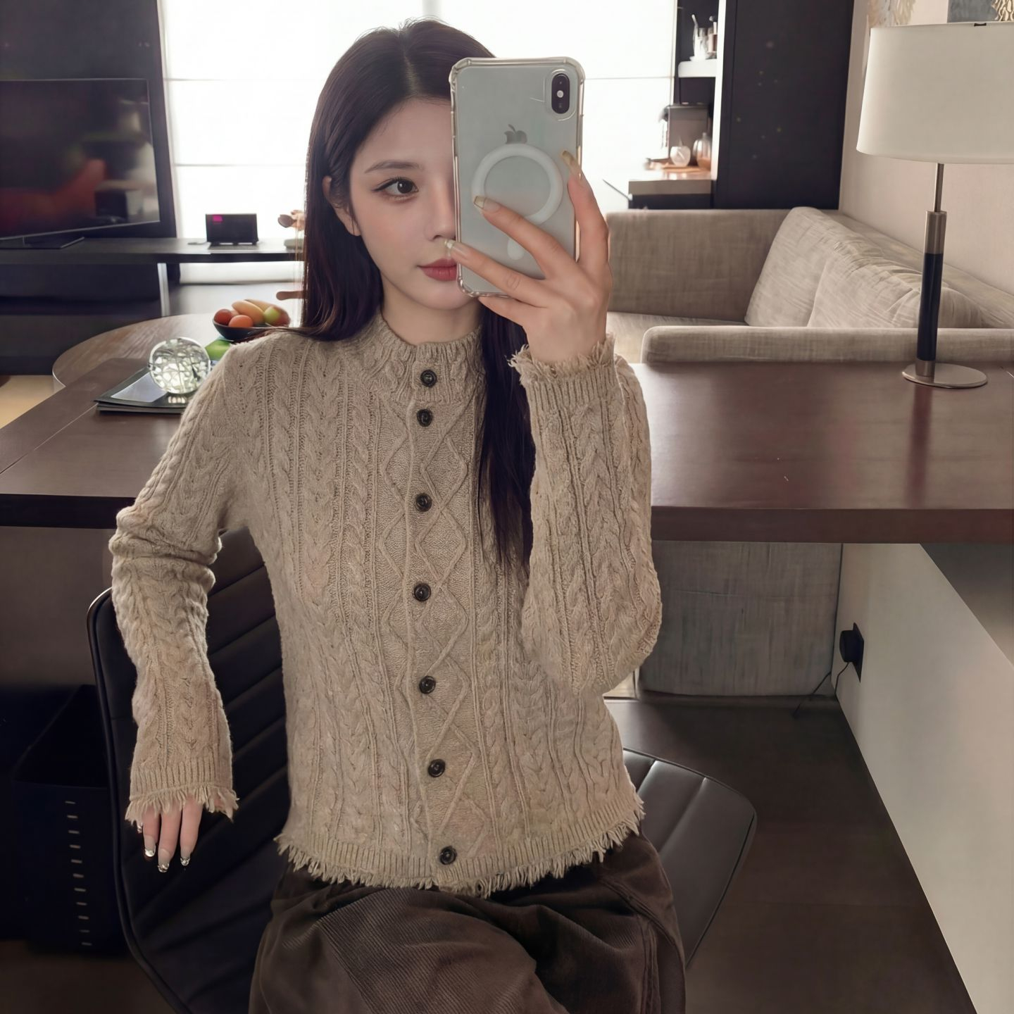 CocoHerben水洗立领开衫毛针织衫复古翻领加厚针织衫HBA216