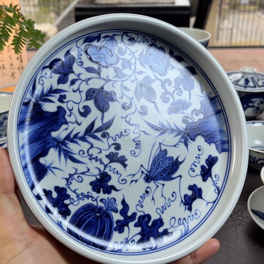 朝岚夕霞仿至正元青花壶承原矿釉烧制全手绘