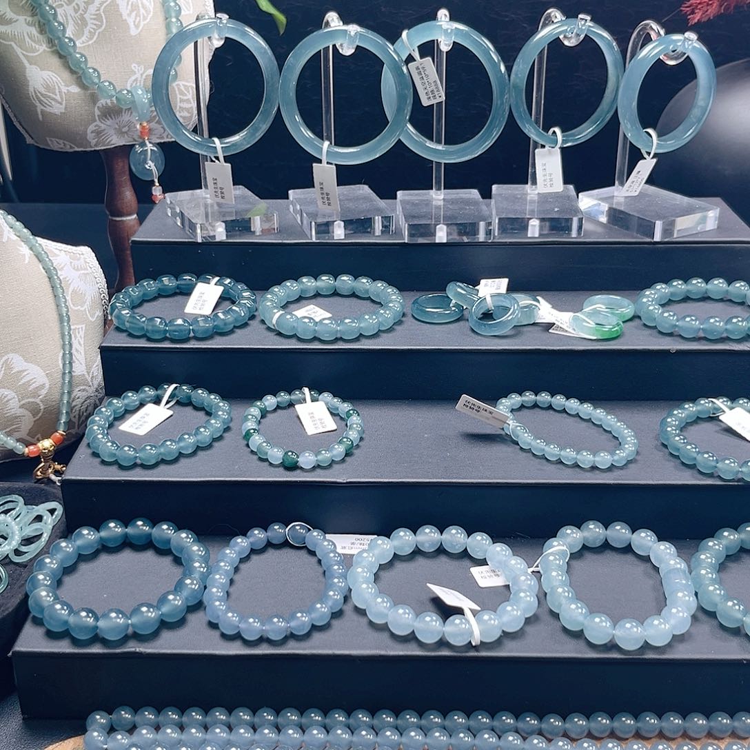 福***贝翡翠未镶嵌手链天然a货翡翠翡翠玻璃种6.5/108