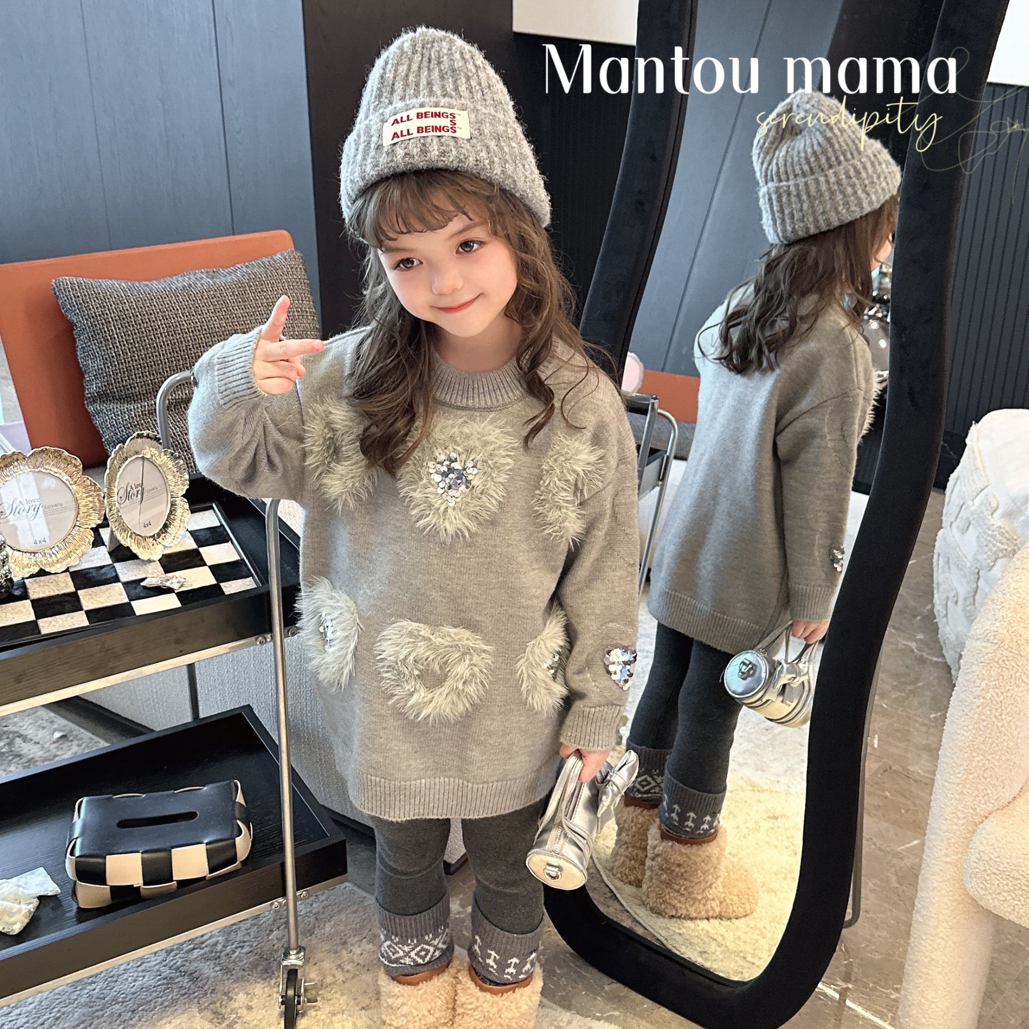 【Mt studio】K【新款】精致爱心毛毛毛衣女童冬季可爱上衣韩版