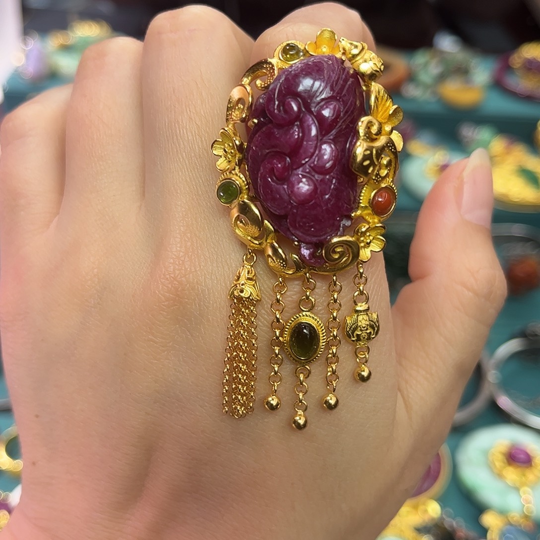 银S925镀金镶嵌戒指红宝石