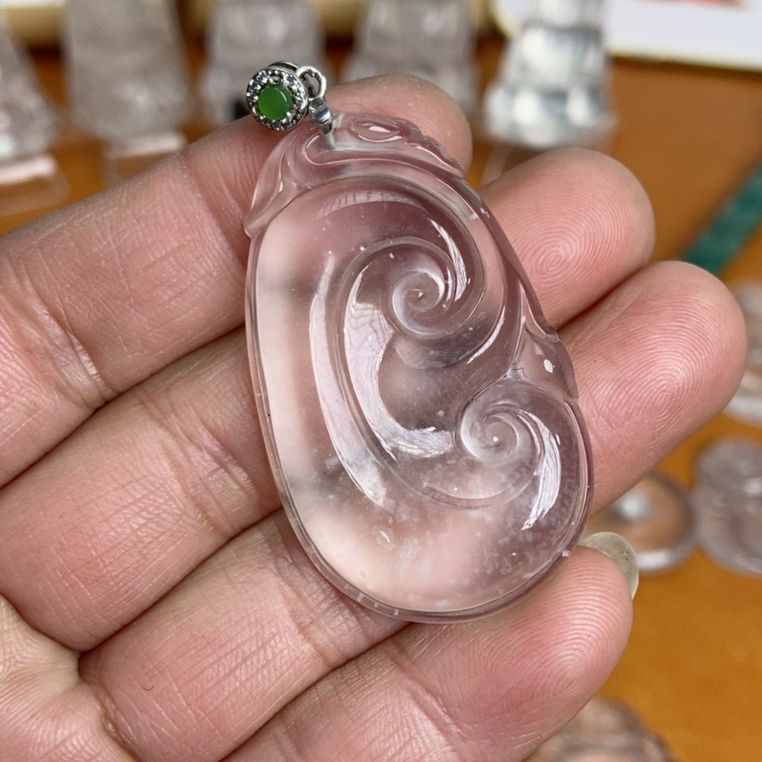 石英质玉吊坠银S925镶嵌