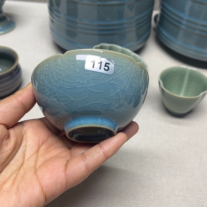 古***特摆件葵口杯原矿天蓝微瑕