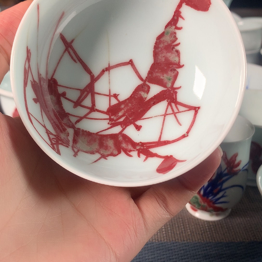 杯原矿青花釉里红瓷器