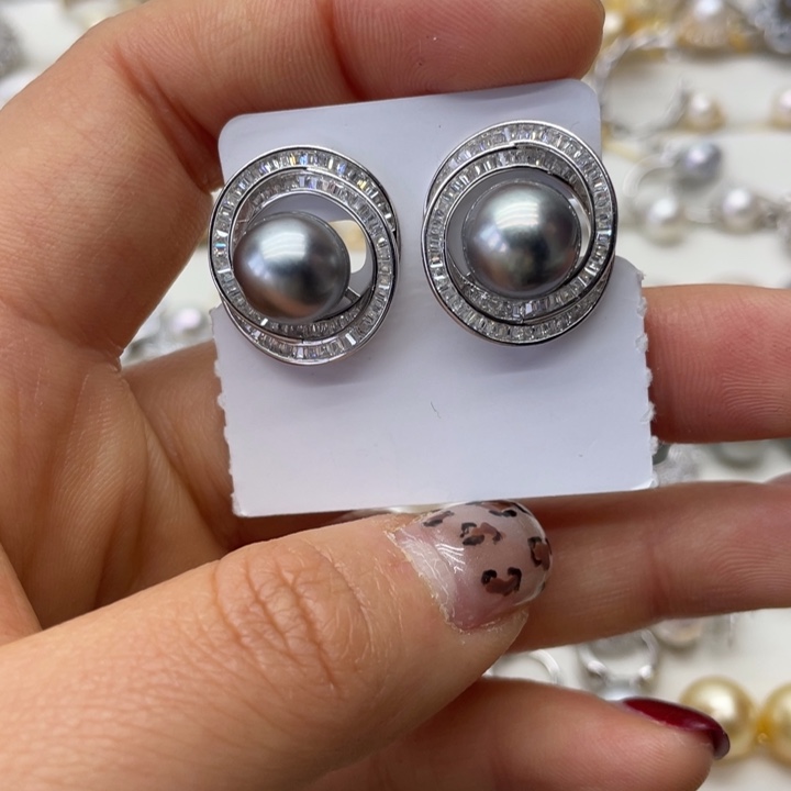 海水珍珠耳饰银S925镶嵌