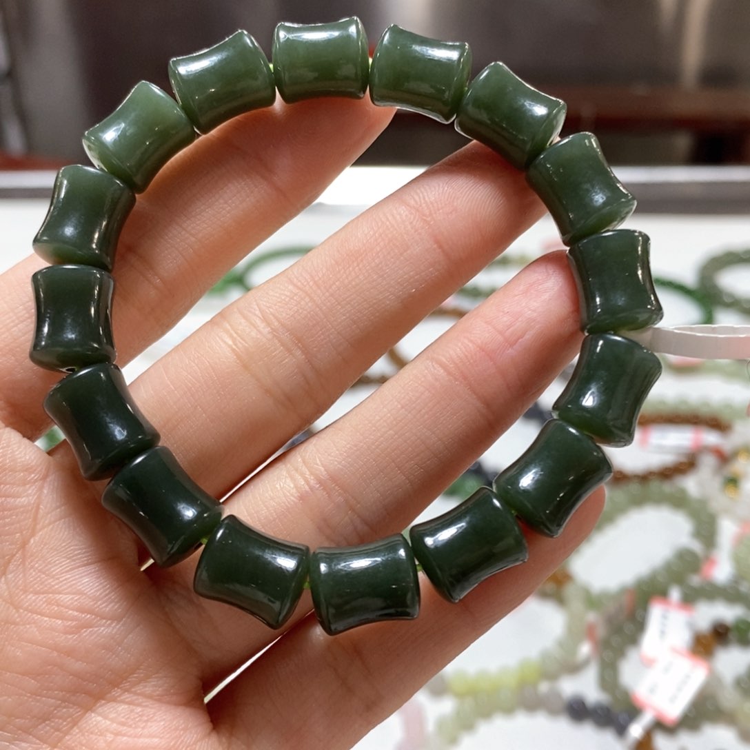 和田玉手串未镶嵌青玉竹节