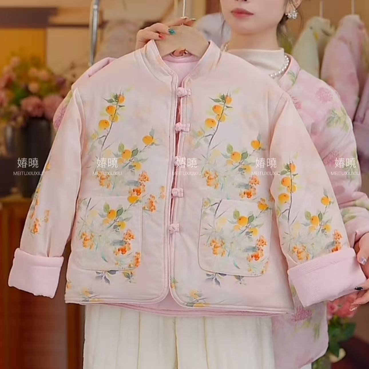棉服女童新款复古棉衣2025中大童中国风圆领常规双面穿上衣