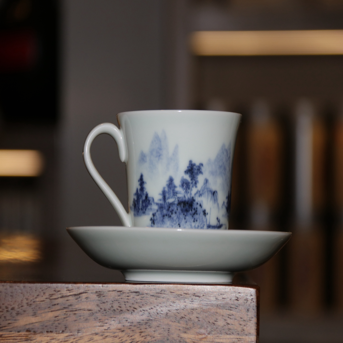 晓芳窑珠光青花山水咖啡杯主人杯陶瓷杯咖啡杯容量150左右