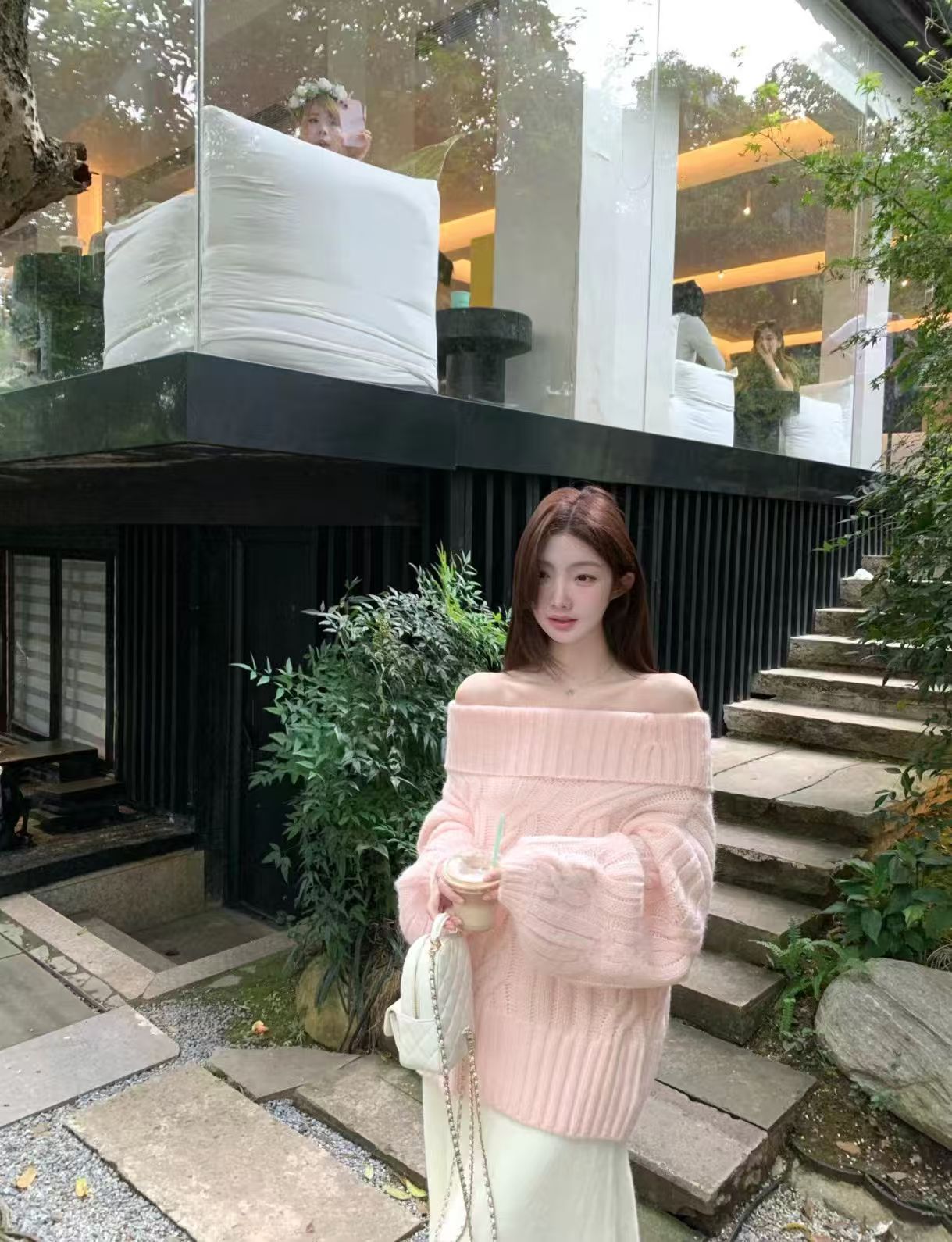 女冬季毛针织衫一字领纯欲风韩版外穿毛衣秋冬针织