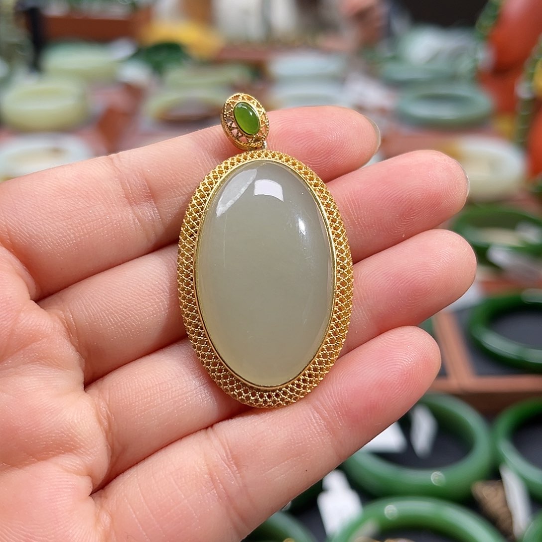 和田玉银S925镶嵌吊坠(不含链)