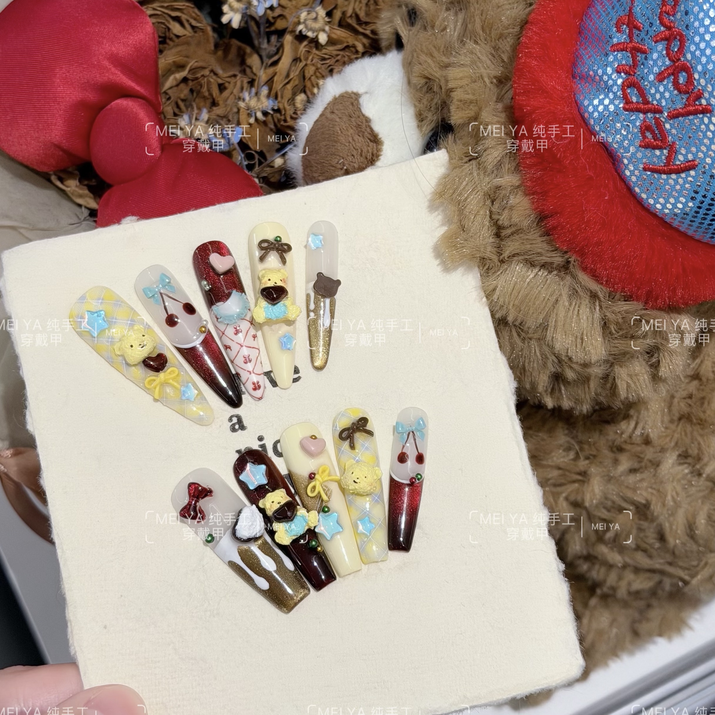 【圣诞黄油小熊】圣诞款新品手工美甲可爱高级感穿戴甲可重复使用